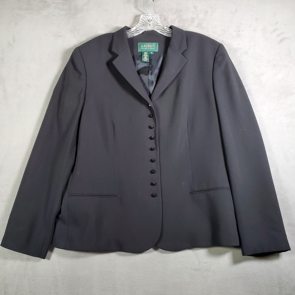 Lauren Ralph Lauren Blazer Womens 16 Black Wool‎ Tailored Professional Elegant